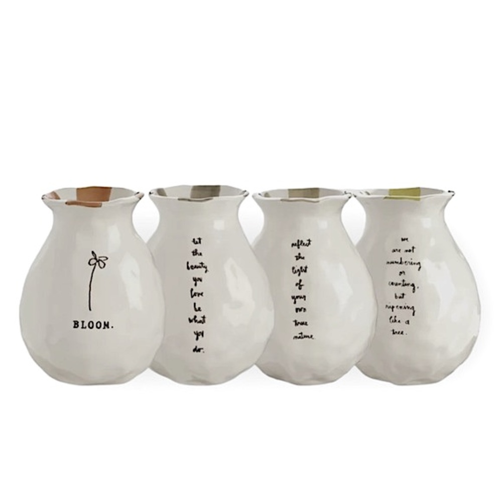 NEW SET OF 4 RAE DUNN BOUTIQUE COLLECTION BLOOM HAND SKETCHED BUD VASES